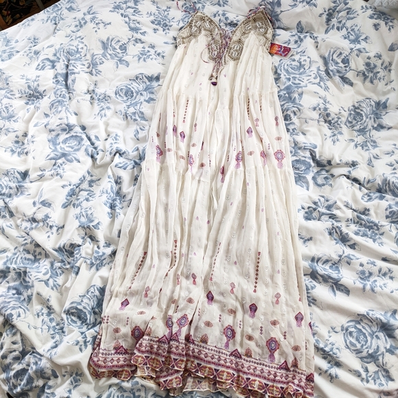 NWT Camilla White Boho Beaded Silk Gown - Picture 13 of 13